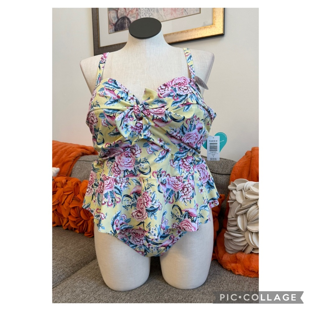 🎉HP🎉🆕TORRID VIXEN COLLECTION YELLOW FLORAL & FLAMINGO PRINT MIDKINI❣️